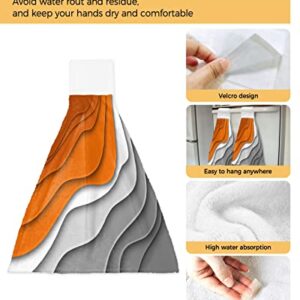 Hanging Tie Towel for Kitchen Bathroom, 2 Pack Orange Grey Gradient Geometric Durable Absorbent Hand Towels Hangable Washing Cloths Home Cleaning Decor Modern Abstract Ripple Art