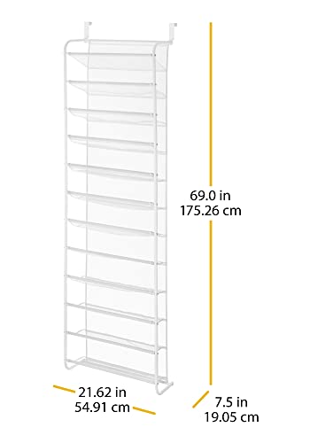 NKDS 12-Tier Over The Door Mesh Shoe Rack - 36 Pair - Metal - White