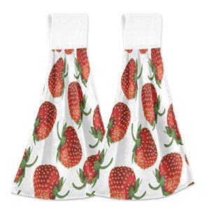 xigua 2 pieces strawberry fruit kitchen towels with hanging loop, soft microfiber absorbent hanging hand towel for kitchen bathroom mudroom laundry room, 12x17 in