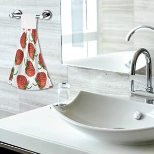 xigua 2 Pieces Strawberry Fruit Kitchen Towels with Hanging Loop, Soft Microfiber Absorbent Hanging Hand Towel for Kitchen Bathroom Mudroom Laundry Room, 12x17 in