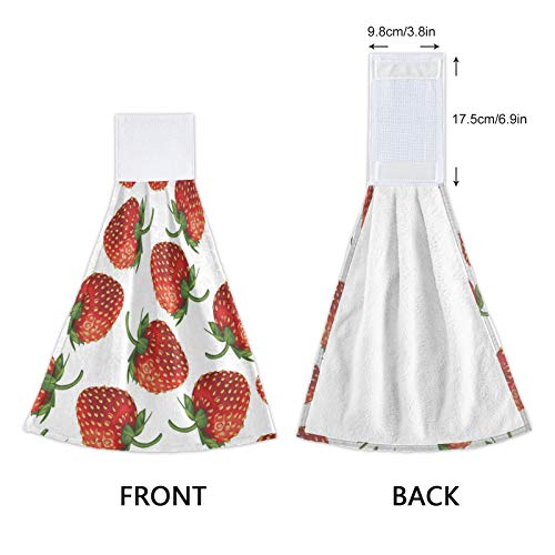 xigua 2 Pieces Strawberry Fruit Kitchen Towels with Hanging Loop, Soft Microfiber Absorbent Hanging Hand Towel for Kitchen Bathroom Mudroom Laundry Room, 12x17 in