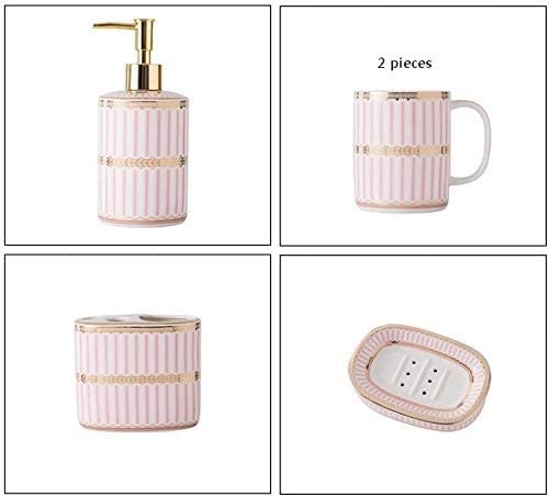 DVTEL Ceramic Washing Set, Bathroom, Four-Piece Set, Couple's Home Bathroom, Toothbrush Cup Set (Color : Pink, Size : 5 Piece Set)