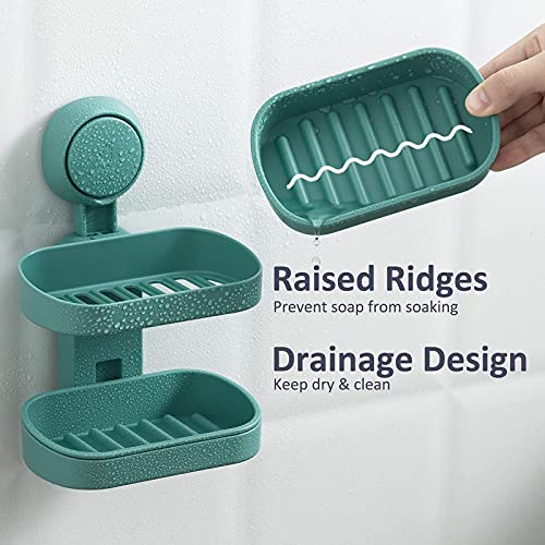 TAILI Suction Cup Storage Basket Set Pack of 2 Soap Holder + Shower Caddy Wall Mounted Organizer for Shampoo,Soap, Conditioner, Drill-Free with Vacuum Suction Cup for Kitchen & Bathroom