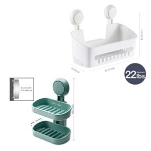 TAILI Suction Cup Storage Basket Set Pack of 2 Soap Holder + Shower Caddy Wall Mounted Organizer for Shampoo,Soap, Conditioner, Drill-Free with Vacuum Suction Cup for Kitchen & Bathroom