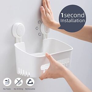 TAILI Suction Cup Storage Basket Set Pack of 2 Soap Holder + Shower Caddy Wall Mounted Organizer for Shampoo,Soap, Conditioner, Drill-Free with Vacuum Suction Cup for Kitchen & Bathroom