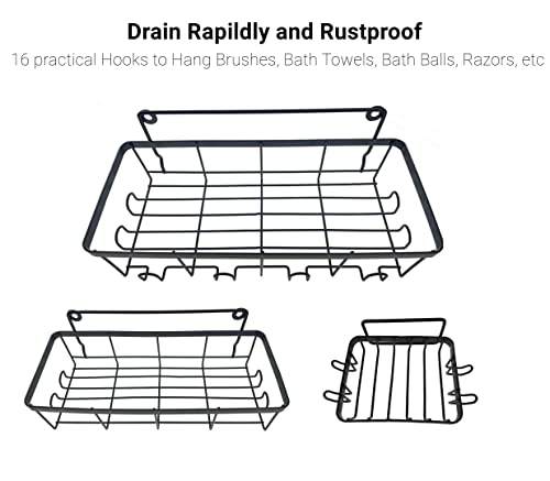 CAICFYIN 3-Pack Adhesive Shower Caddy,Kitchen Organization,Easy to Install and Strong Adhesion Shower Organizer,Shower Shelf with 16 Hooks,Large Capacity and Multifunction Bathroom Shower Organizer