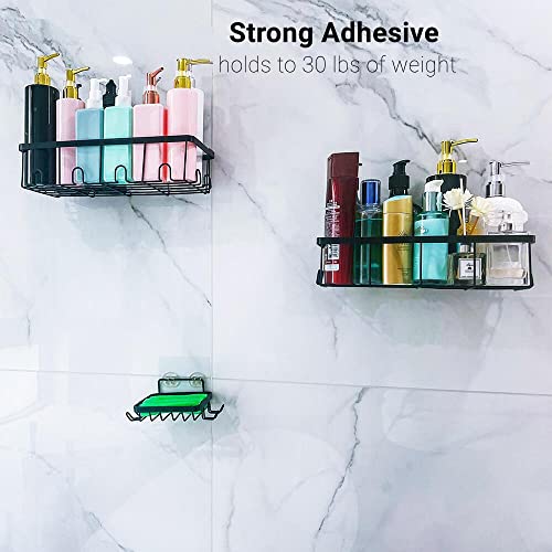 CAICFYIN 3-Pack Adhesive Shower Caddy,Kitchen Organization,Easy to Install and Strong Adhesion Shower Organizer,Shower Shelf with 16 Hooks,Large Capacity and Multifunction Bathroom Shower Organizer