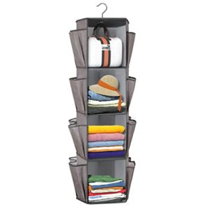 coastal rose rotating closet organizer with 24 pockets,4-tier hanging shoe organizer for closet, hanging closet organizers and storage shelves, space saving closet shelf, grey