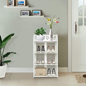 small shoe rack for entryway, 4 tier modern white shoe storage shelf wood narrow shoe stand organizer for home living room bedroom hallway closet