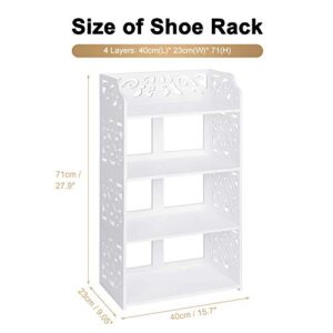 Small Shoe Rack for Entryway, 4 Tier Modern White Shoe Storage Shelf Wood Narrow Shoe Stand Organizer for Home Living Room Bedroom Hallway Closet