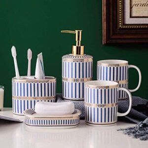 dvtel ceramic washing set, bathroom, four-piece set, couple's home bathroom, toothbrush cup set (color : blue, size : 6 piece set)