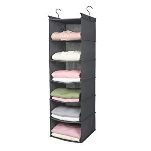 MAX Houser 6 Tier Shelf Hanging Closet Organizer, Closet Hanging Shelf with 2 Sturdy Hooks for Storage, Foldable,Grey and Beige-D3