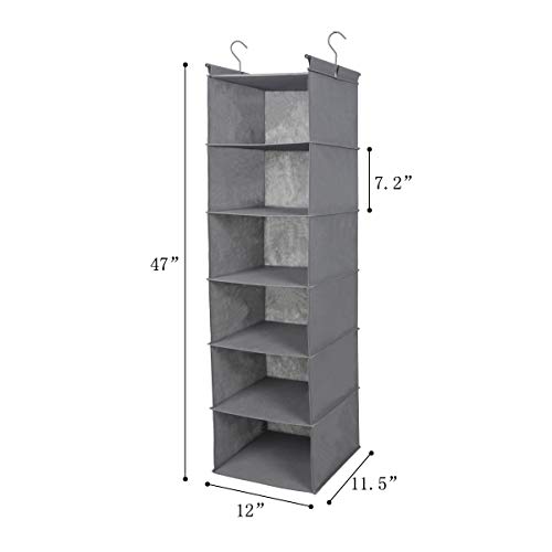 MAX Houser 6 Tier Shelf Hanging Closet Organizer, Closet Hanging Shelf with 2 Sturdy Hooks for Storage, Foldable,Grey and Beige-D3