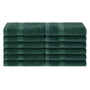 superior face towel set, soft cotton and rayon from bamboo, 12 piece set of washcloths, makeup remover terry cloth, decorative bathroom essentials, absorbent facial fast dry towels, hunter green