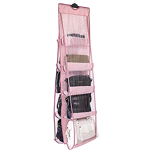 EDNA HOME Hanging Handbag Purse Organizer, Large & 2-Sided with 10 Clear Pockets, Organize & Protect Your Purse, Handbag, Pocketbook, Reticule, Towel, Attache & Other Stuff, Made in Europe