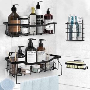 stxiny 4 pack shower caddy organizer, no drilling 2 pack shower caddies with 1 toothbrush holder and 1 soap holder, strong adhesive rustproof wall-mounted shower caddy for bathroom, kitchen and dorm