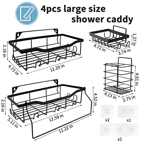 STxiny 4 Pack Shower Caddy Organizer, No Drilling 2 Pack Shower Caddies with 1 Toothbrush Holder and 1 Soap Holder, Strong Adhesive Rustproof Wall-Mounted Shower Caddy for Bathroom, Kitchen and Dorm