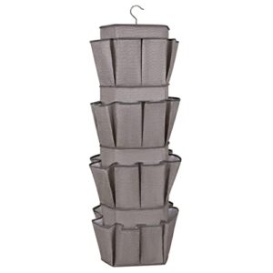 Libeder 4-Tier Rotating Closet Organizer, Hanging Closet Organizers and Storage with 24 Pockets, Closet Hanging Shelf Organizer, Shoe Organizer for Closet Small Space, Grey