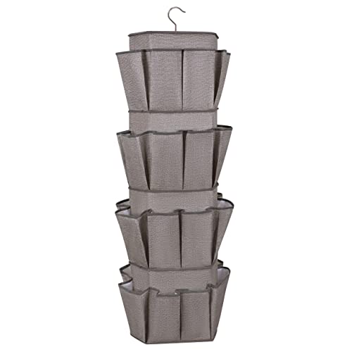 Libeder 4-Tier Rotating Closet Organizer, Hanging Closet Organizers and Storage with 24 Pockets, Closet Hanging Shelf Organizer, Shoe Organizer for Closet Small Space, Grey