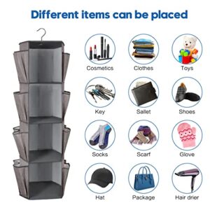 Libeder 4-Tier Rotating Closet Organizer, Hanging Closet Organizers and Storage with 24 Pockets, Closet Hanging Shelf Organizer, Shoe Organizer for Closet Small Space, Grey