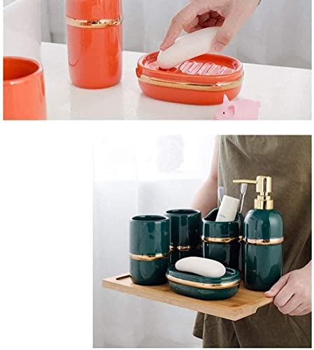 Bathroom Set, Five-Piece Ceramic Bathroom Supplies Set, Bathroom Dental Ware Washing Set (Color : Orange, Size : 6-Piece Set)