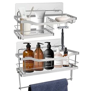 centsrii 2pk shower shelf, shower organizer, with soap dish and hooks, adhesive shelf, washroom organizer, shower shelves, rust proof, no drill (304 stainless steel)