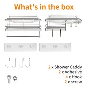 centsrii 2Pk Shower Shelf, Shower Organizer, with Soap Dish and Hooks, Adhesive Shelf, Washroom Organizer, Shower Shelves, Rust Proof, No Drill (304 Stainless Steel)