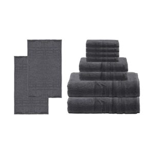 mosobam hotel luxury bamboo viscose-cotton, 10pc deluxe bath bundle 1000 gsm bath mats 20x34 and 700 gsm bath towels at 30x58 16x30 and 13x13, charcoal grey