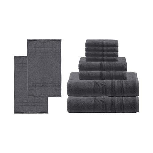 Mosobam Hotel Luxury Bamboo Viscose-Cotton, 10pc Deluxe Bath Bundle 1000 GSM Bath Mats 20X34 and 700 GSM Bath Towels at 30X58 16X30 and 13X13, Charcoal Grey