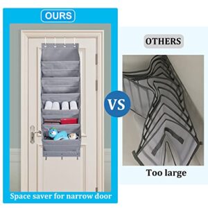 Over The Door Shoe Organizer with Deep Pockets, 6 Layers Hanging Shoe Rack for Closet, 12 Pairs of Wall Shoe Rack with 3 Hooks, Door Hanging Organizer for Shoes Sneakers and Home Accessories Grey