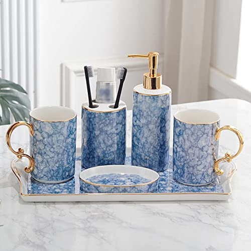 DVTEL Bathroom Toiletries Set Ceramic Five-Piece Set Bone China Bathroom Tooth Brush Mouthwash Cup