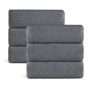 ultra soft towel set of 6, gray microfiber big bath towel sheets 28x55 inches, luxury plush towels- waffle weave design,highly absorbent,quick dry,premium quality towel set for bathroom