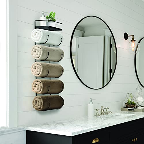 Sorbus Towel-Rack for Bathroom - Wall Mounted Metal Organization Rack with Wooden Top Shelf & 5 Tiers - Holds Full Sized Bath-Towels, Washcloths, Linens, & Hand-Towels - Easy Installation