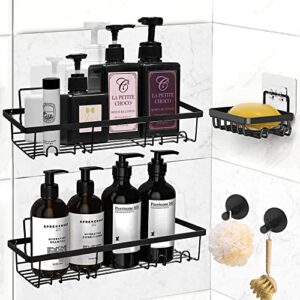 kareeme shower caddy, shower shelf with 8 hooks, 5-pack self adhesive bathroom shower organizer with 2 suction cup hooks, no drilling stainless steel rustproof shower shelves for inside shower(black)