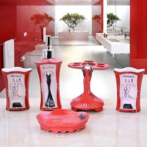 dvtel bathroom five-piece set of newlywed toiletries creative gift resin five-piece set of toothbrush cup (color : red)