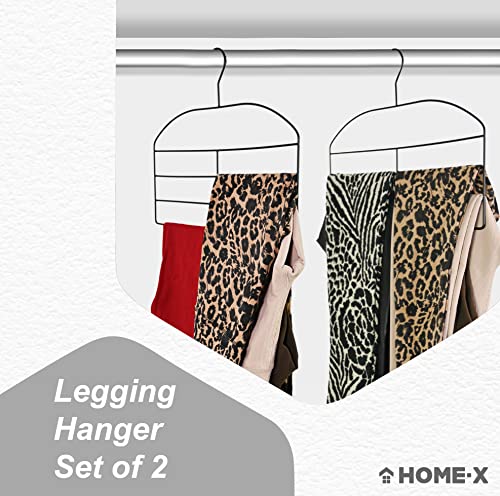 HOME-X Set of 2 Space-Saving Legging Hangers for Closet, Iron Organizer Hangers, Hang 6 Leggings, Yoga and Stretch Pants on One,15 ¼” L x 12 ¾” W, Black