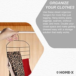 HOME-X Set of 2 Space-Saving Legging Hangers for Closet, Iron Organizer Hangers, Hang 6 Leggings, Yoga and Stretch Pants on One,15 ¼” L x 12 ¾” W, Black