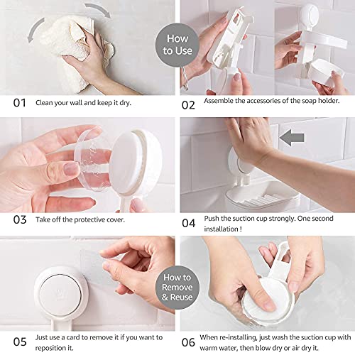 LEVERLOC Shower Caddy & Soap Holder & Toothbrush Holder Soap Dish Suction Cup Double Layer One Second Installation NO-Drilling Removable Bathroom Organizer Set Powerful Heavy Duty Waterproof