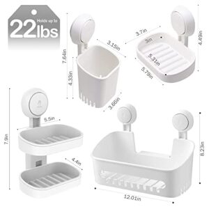 LEVERLOC Shower Caddy & Soap Holder & Toothbrush Holder Soap Dish Suction Cup Double Layer One Second Installation NO-Drilling Removable Bathroom Organizer Set Powerful Heavy Duty Waterproof