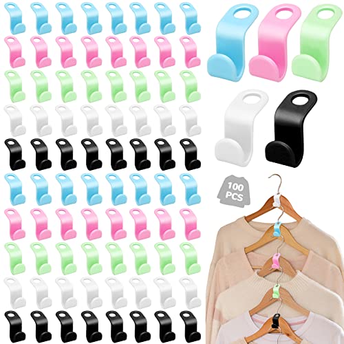 100 Pcs Clothes Hanger Connector Hooks Plastic Hanger Hooks for Clothes, Hanger Hooks Space Saver for Plastic Hangers