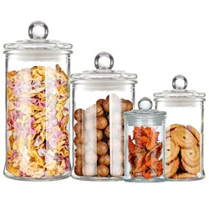 maredash glass apothecary jars,bathroom storage organizer with lids - glass canisters jar cotton ball holder set of 4