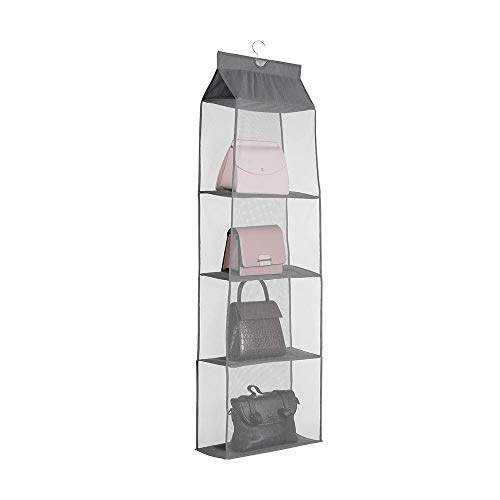 iEventStar 4 Grids Pockets Hanging Bag Handbag Purse Storage Organizer Holder for Wardrobe Closet Hanging Shelves (Gray, 4 Grids)