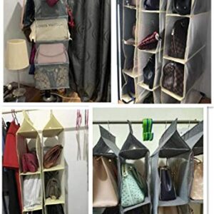 iEventStar 4 Grids Pockets Hanging Bag Handbag Purse Storage Organizer Holder for Wardrobe Closet Hanging Shelves (Gray, 4 Grids)