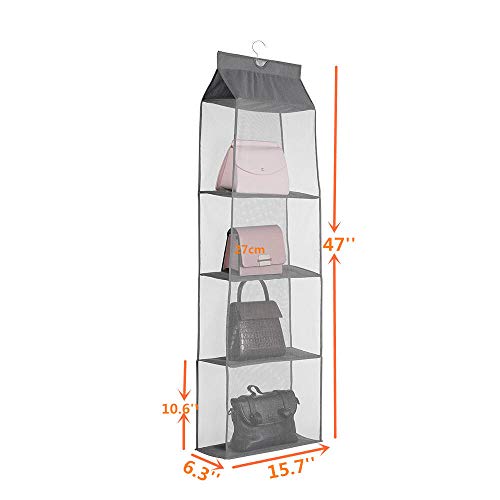 iEventStar 4 Grids Pockets Hanging Bag Handbag Purse Storage Organizer Holder for Wardrobe Closet Hanging Shelves (Gray, 4 Grids)