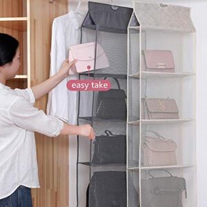 iEventStar 4 Grids Pockets Hanging Bag Handbag Purse Storage Organizer Holder for Wardrobe Closet Hanging Shelves (Gray, 4 Grids)