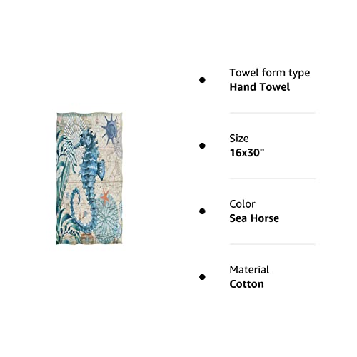 Naanle Chic Vintage Nautical Sea Horse Old Map Print Soft Guest Hand Towel for Bathroom, Hotel, Gym and Spa (16 x 30 Inches)