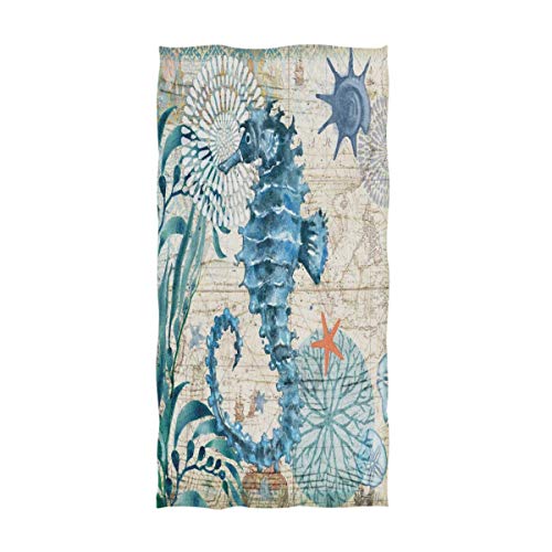 Naanle Chic Vintage Nautical Sea Horse Old Map Print Soft Guest Hand Towel for Bathroom, Hotel, Gym and Spa (16 x 30 Inches)