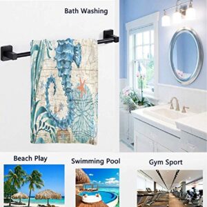 Naanle Chic Vintage Nautical Sea Horse Old Map Print Soft Guest Hand Towel for Bathroom, Hotel, Gym and Spa (16 x 30 Inches)