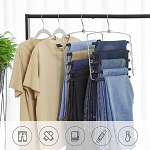 SONGMICS Pants Hangers Space Saving, 5 Layer Pants Hangers, Set of 3 Multiple Pant Hanger, Pants Organizer Hanger, Swing Arm Pants Hangers with Non-Slip Padding, Silver and Black UCRI041BK