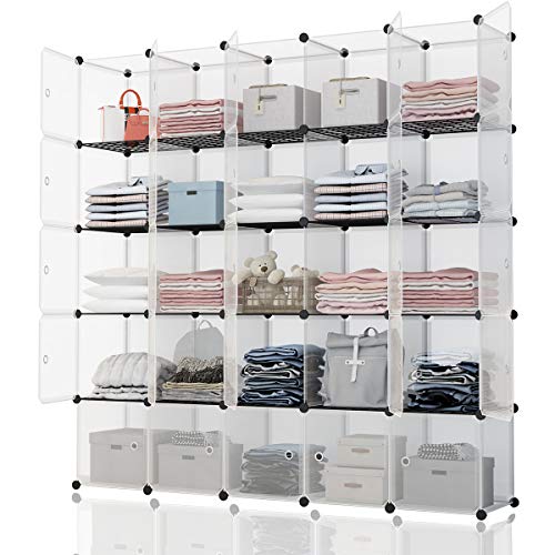 KOUSI Portable Storage Cube - 14"x14" Cube (25 Cubes) Cube Organizer Cube Storage Shelves Cube Shelf Room Organizer Clothes Storage Cubby Shelving Bookshelf Toy Organizer Cabinet, Transparent White